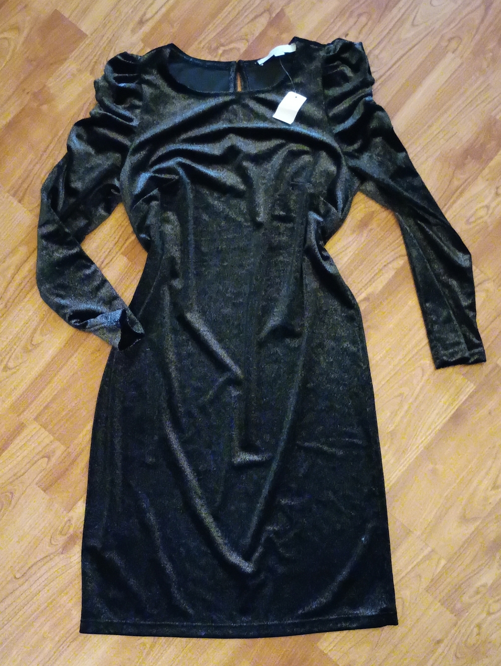 LOFT Black Long-Sleeve Velvet-Effect Sheath Dress